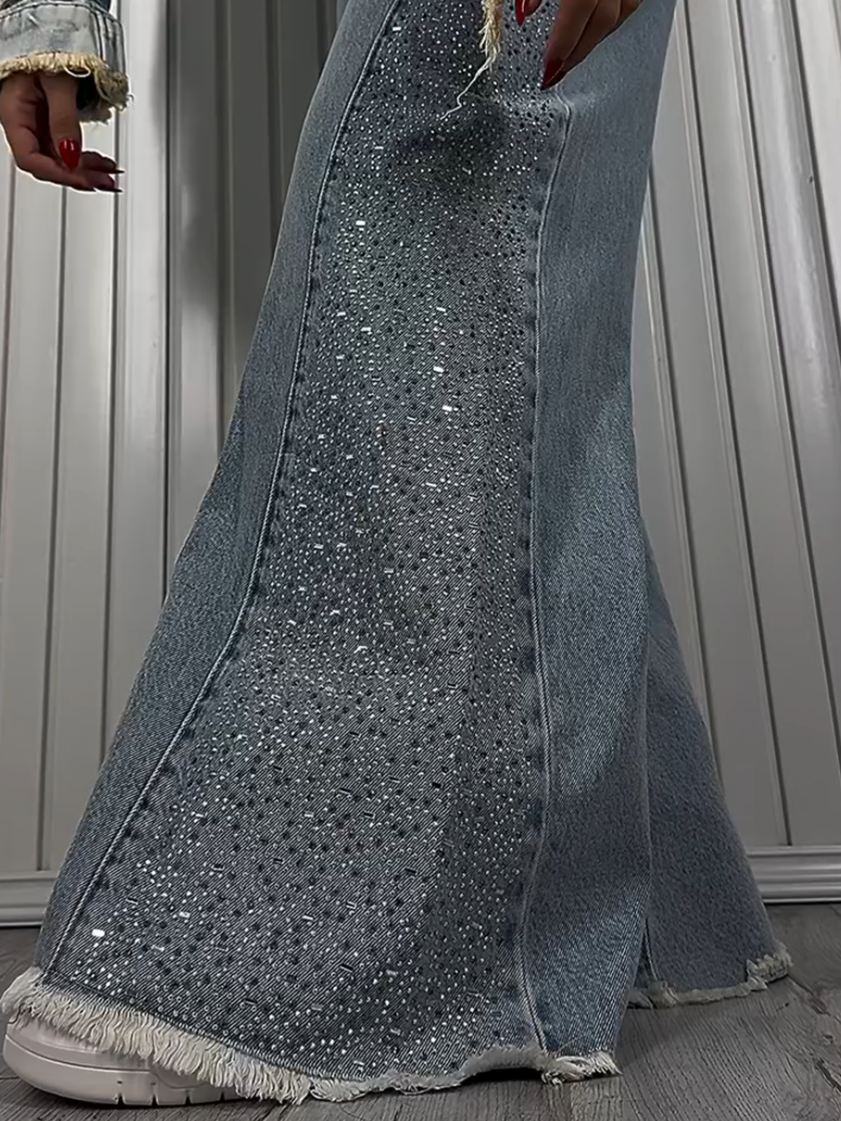 Flared Fringe Crystal Jeans