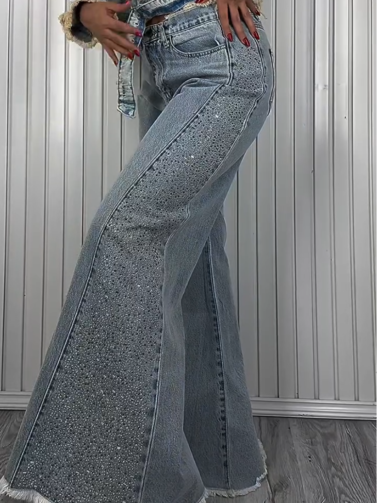 Flared Fringe Crystal Jeans