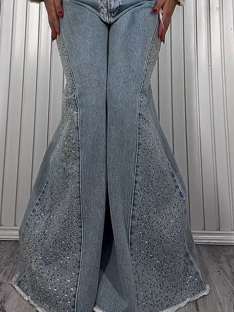 Flared Fringe Crystal Jeans
