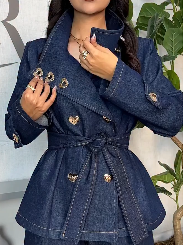 Denim Trench with Heart Buttons