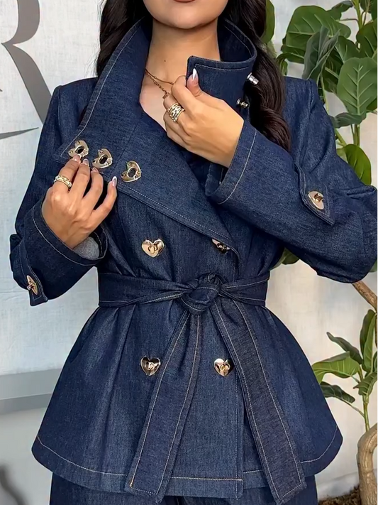 Denim Trench with Heart Buttons