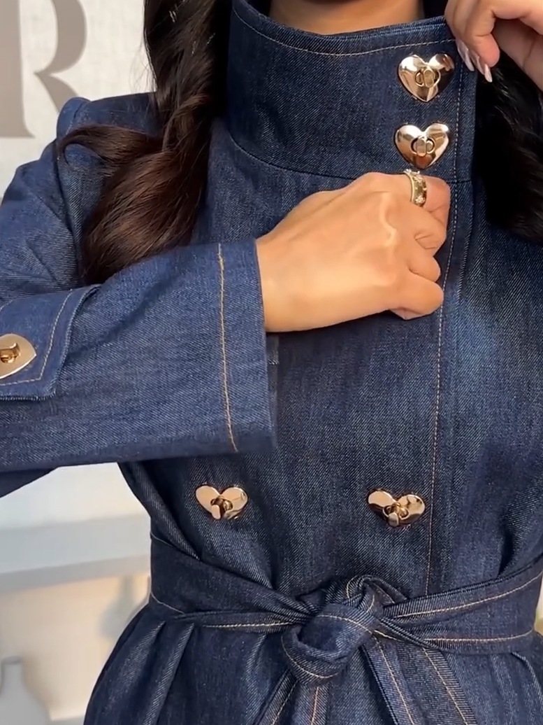 Denim Trench with Heart Buttons