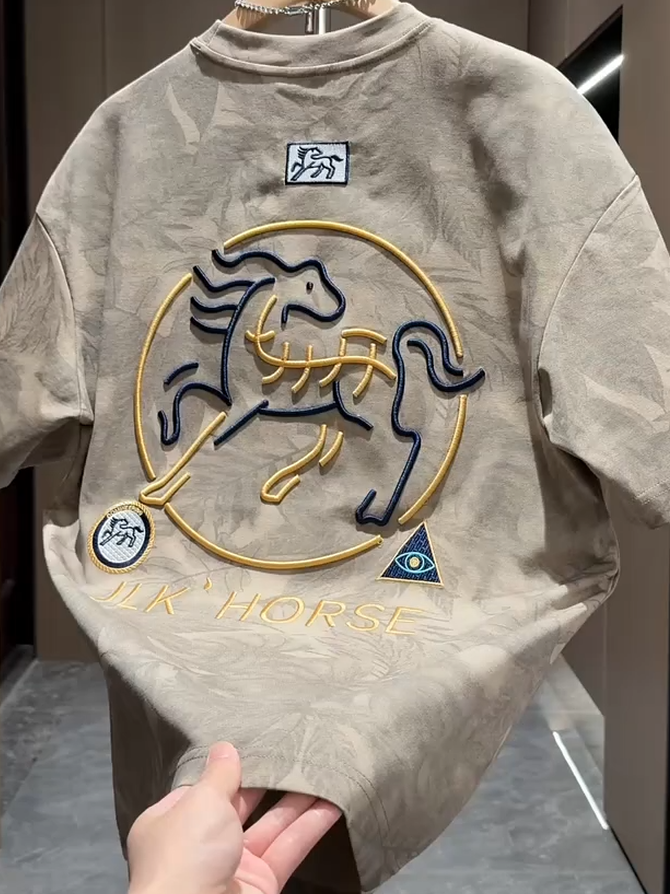 Khaki Embroidered Horse Tee