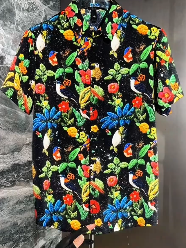 Tropical Sequin Black Shirt