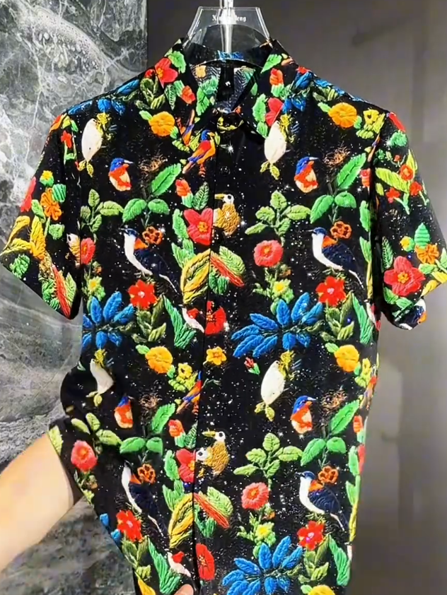 Tropical Sequin Black Shirt