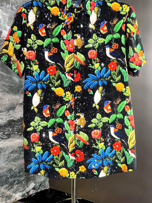 Tropical Sequin Black Shirt