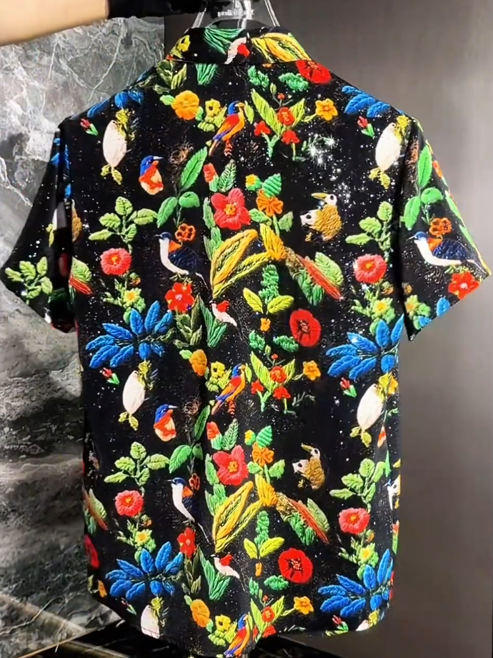 Tropical Sequin Black Shirt