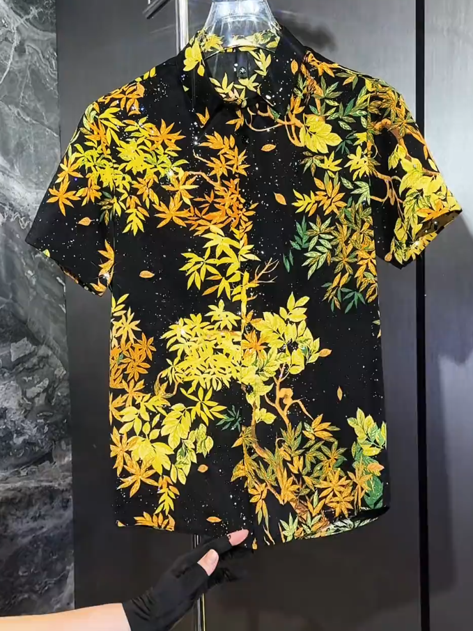 Yellow Sequin Black Short-Sleeve Shirt