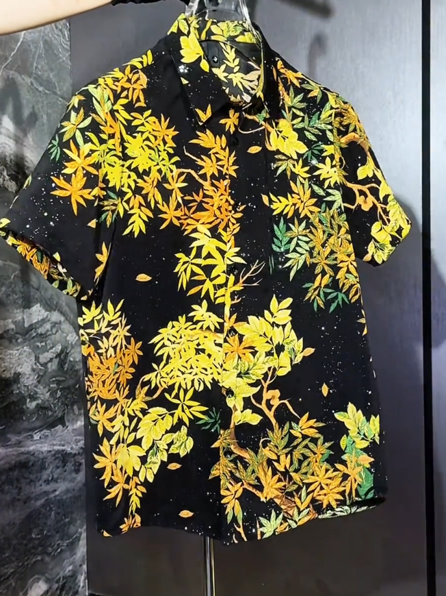 Yellow Sequin Black Short-Sleeve Shirt