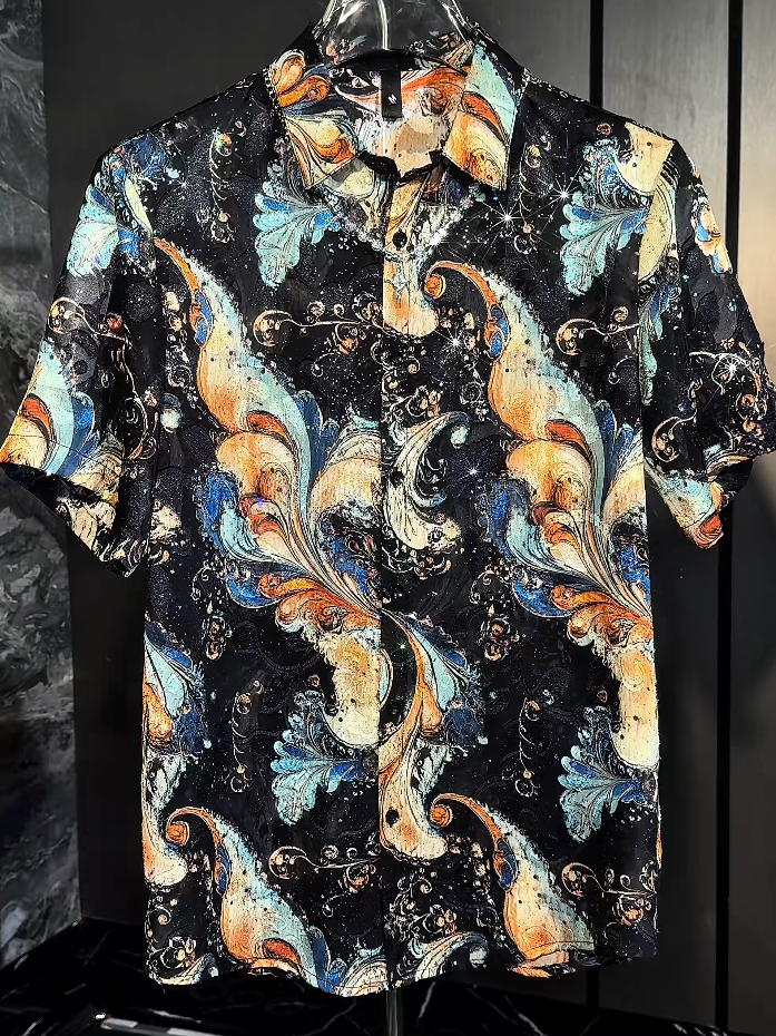 Navy Blue Sparkle Short-Sleeve Shirt