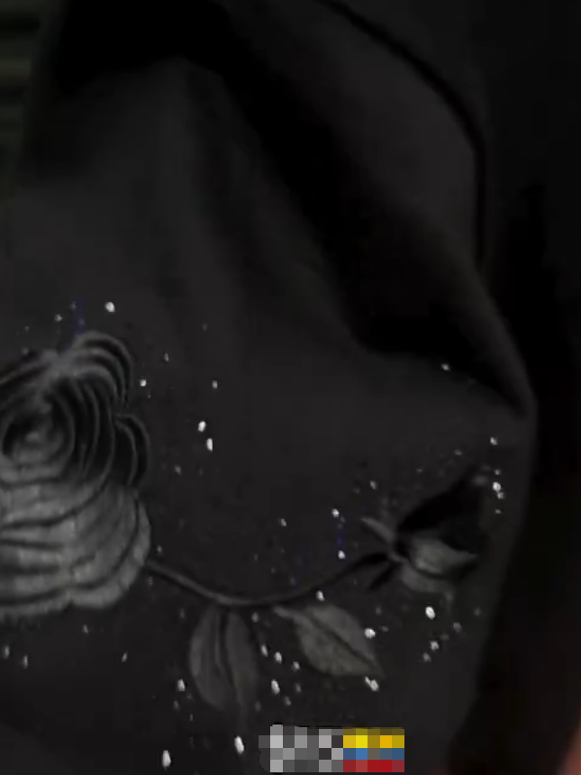 Black Embroidered Rose Tee