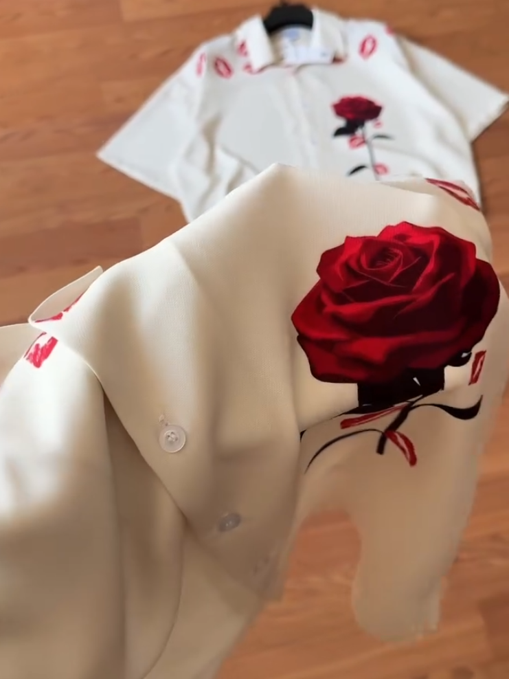 Red Lips & Roses White Shirt