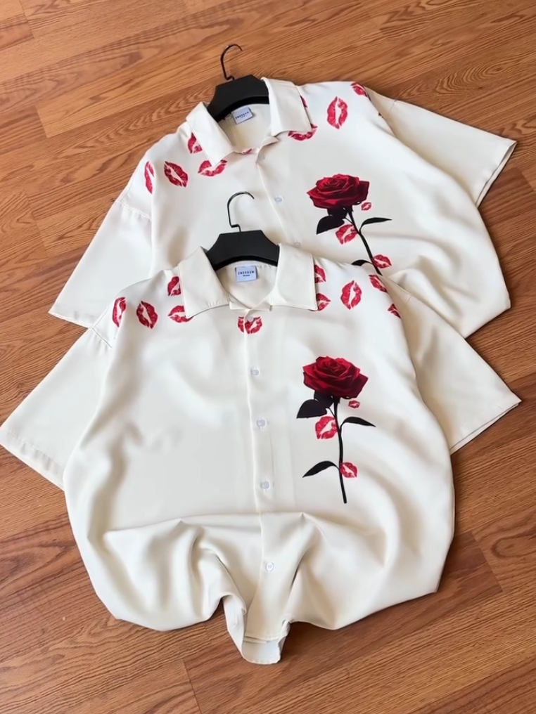 Red Lips & Roses White Shirt