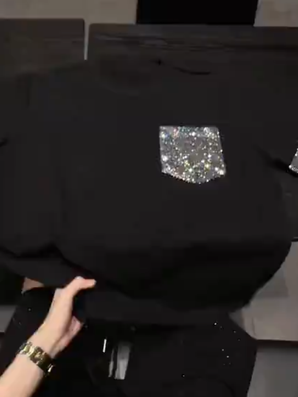 Crystal Pocket Black Tee