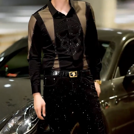 Flesh-colored black stitching sexy shirt