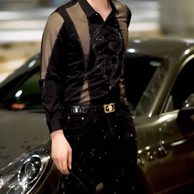 Flesh-colored black stitching sexy shirt