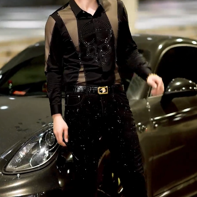 Flesh-colored black stitching sexy shirt
