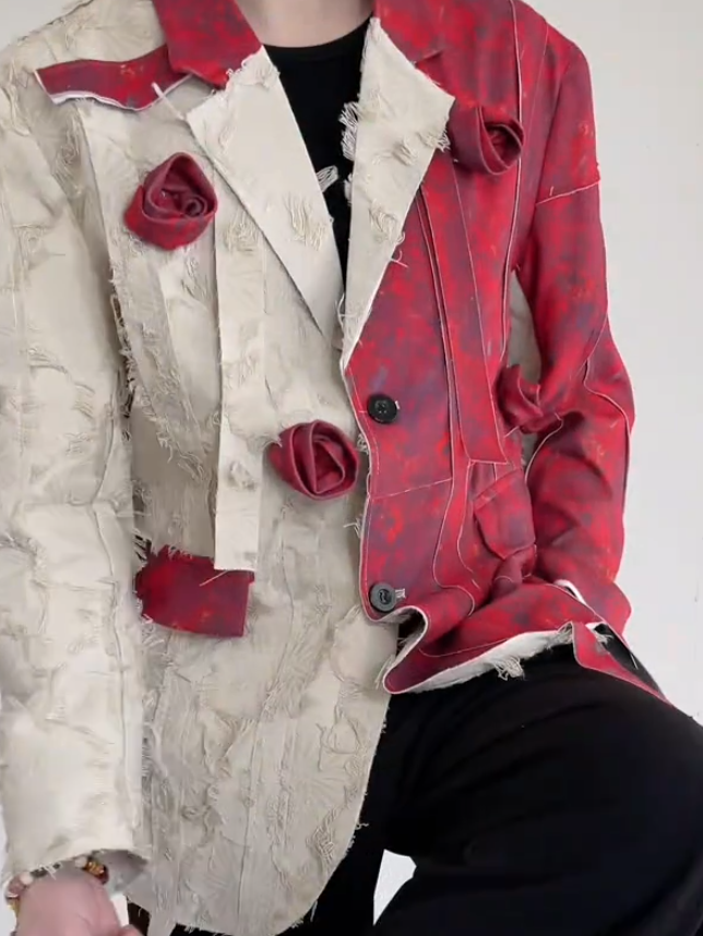 Men's 3D Rose Black and Red Stitching Shirt