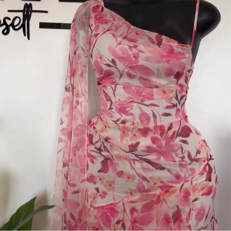 Off-shoulder pink dress