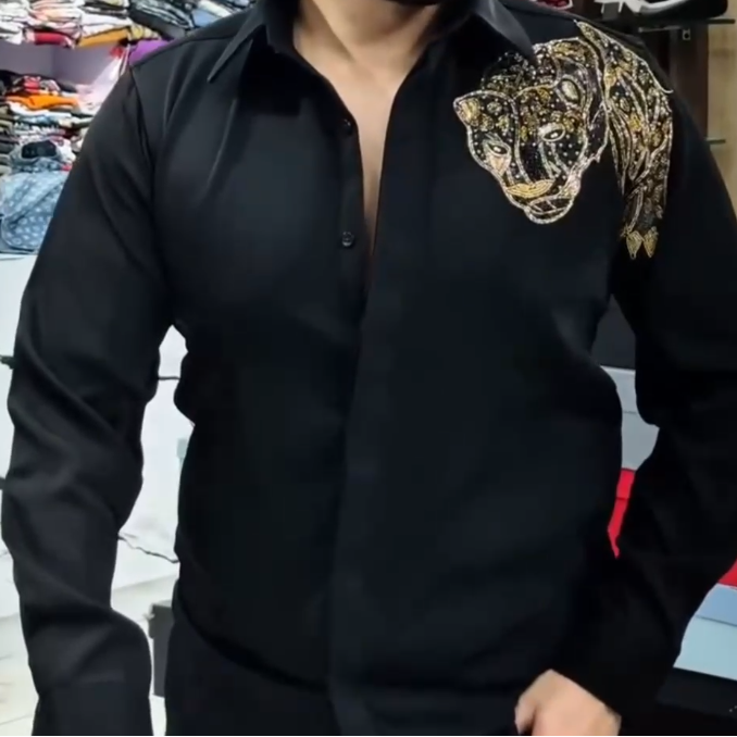 Leopard shirt on the left shoulder