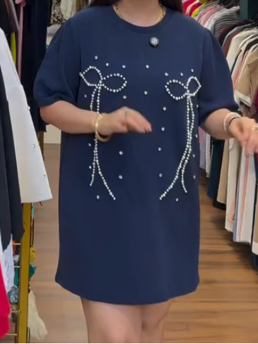 Pearl Bow T-shirt Dress