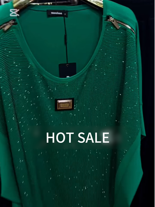 Green full diamond bat sleeve women's top