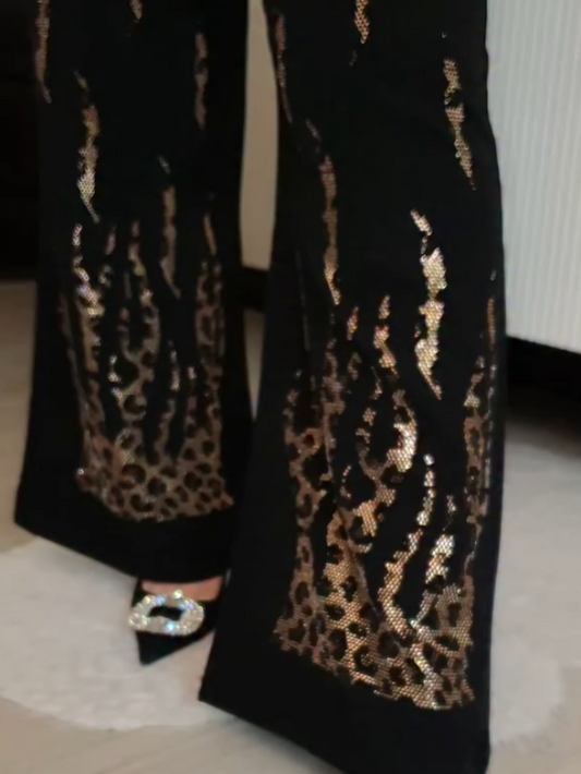 leopard print sequined pants