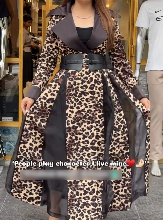 Leopard print trench coat skirt