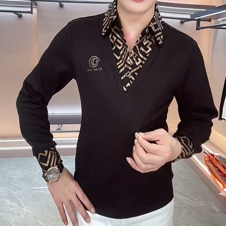 Long-sleeved T-shirt with gold trim