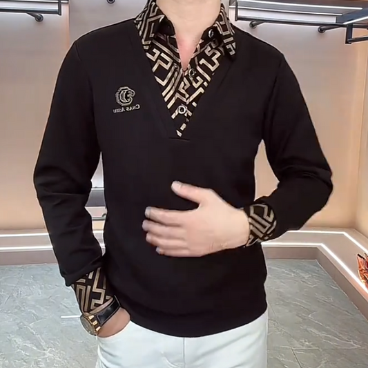 Long-sleeved T-shirt with gold trim