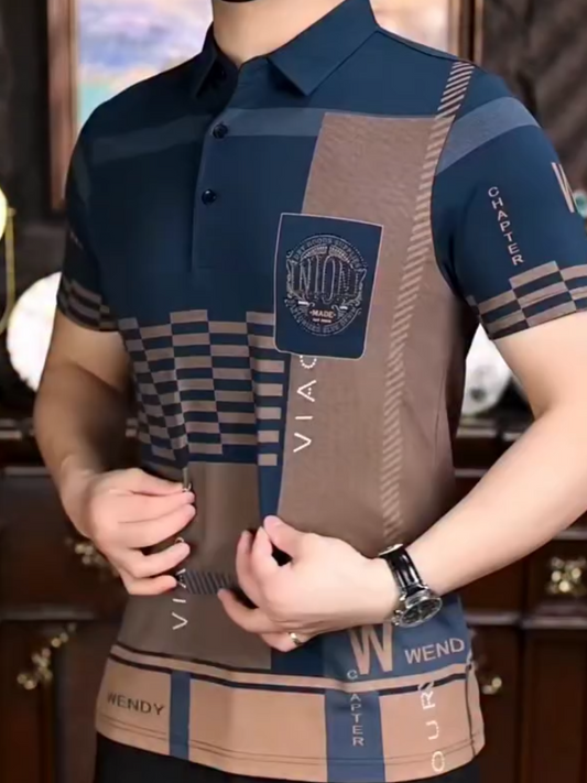 Dark blue khaki short-sleeved autumn shirt
