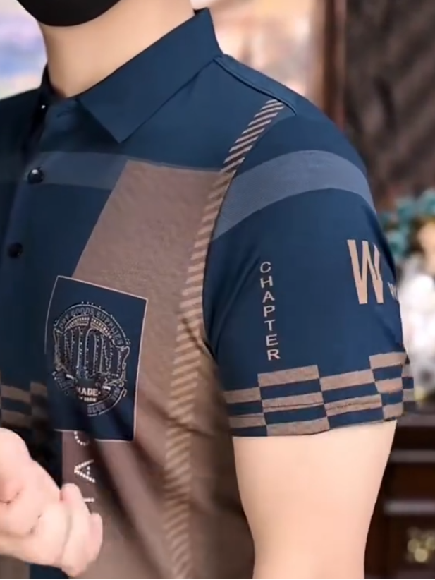 Dark blue khaki short-sleeved autumn shirt