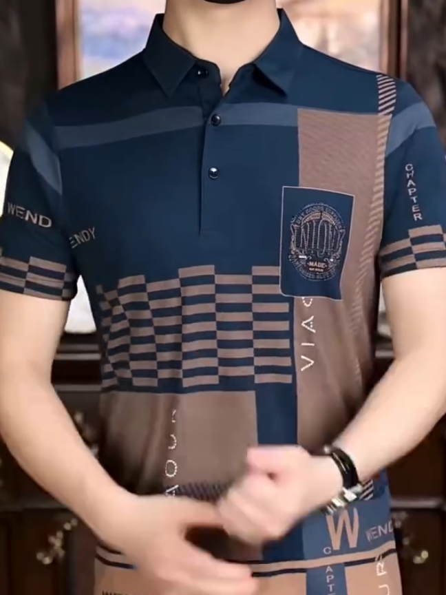 Dark blue khaki short-sleeved autumn shirt