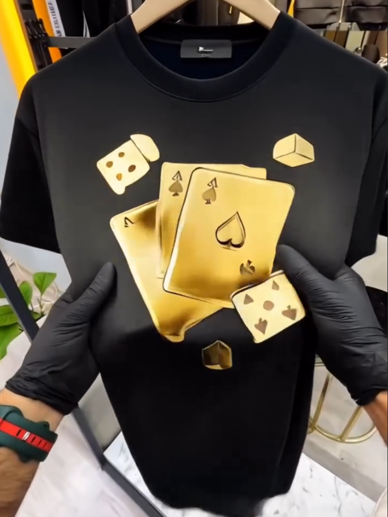 Poker print textured T-shirt