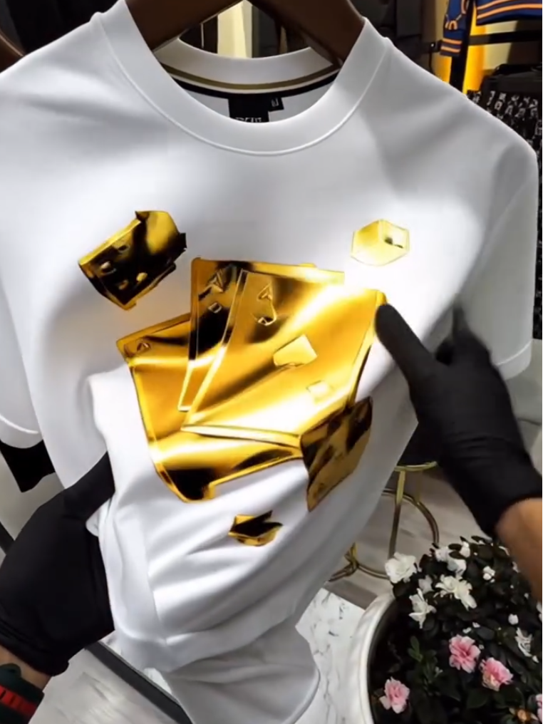 Poker print textured T-shirt