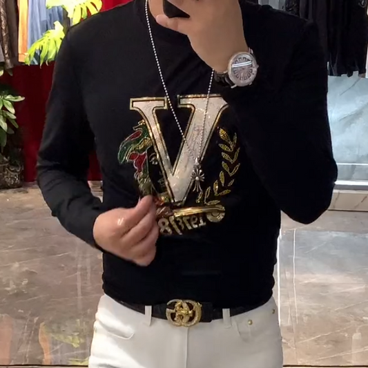 sequined long-sleeved T-shirt