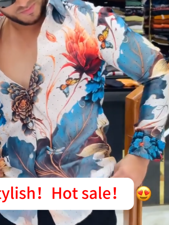 White shirt with blue print