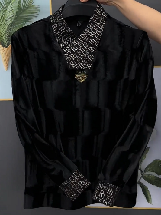 Gold-stamped velvet sweatshirt