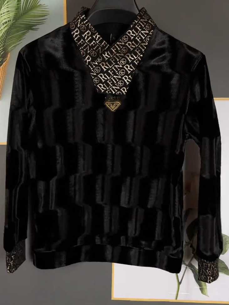 Gold-stamped velvet sweatshirt