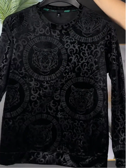 Tiger pattern velvet long-sleeved T-shirt