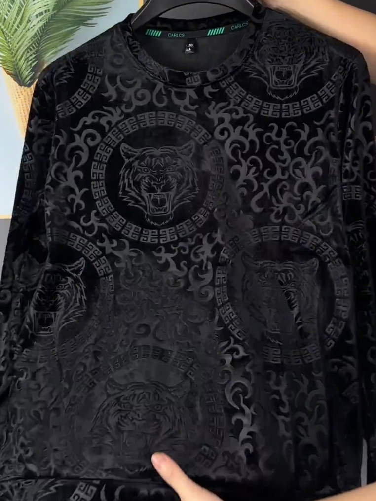 Tiger pattern velvet long-sleeved T-shirt
