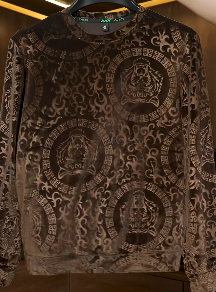 Tiger pattern velvet long-sleeved T-shirt