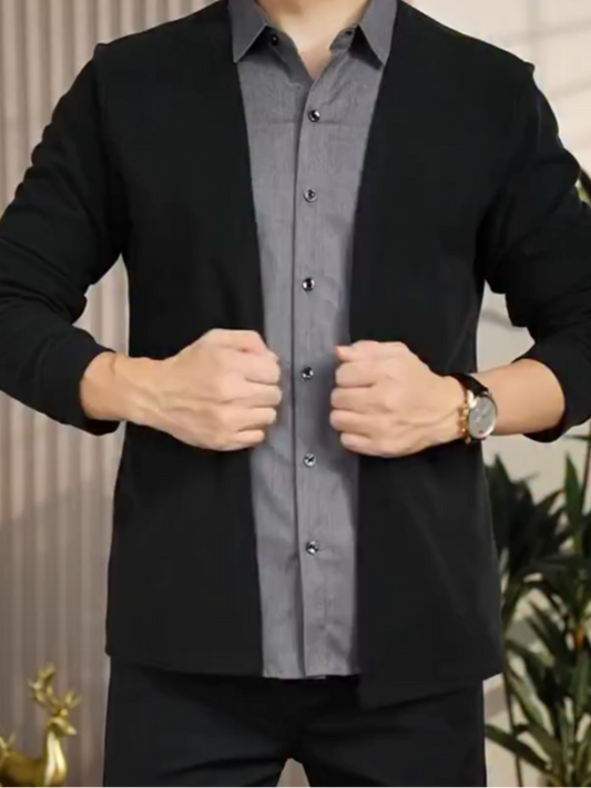 Gray and black fake two-piece long-sleeved jacket