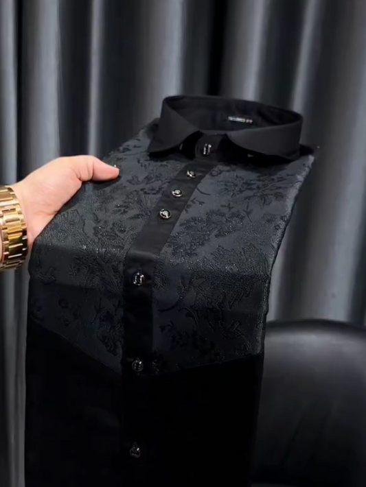 Faux Embroidery Black Shirt