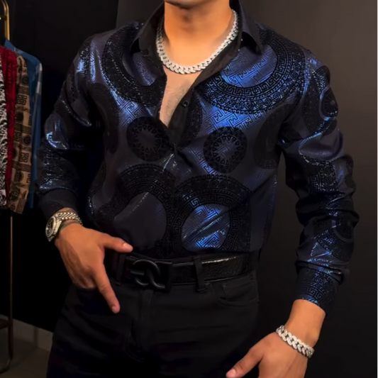 Blue patent leather shirt