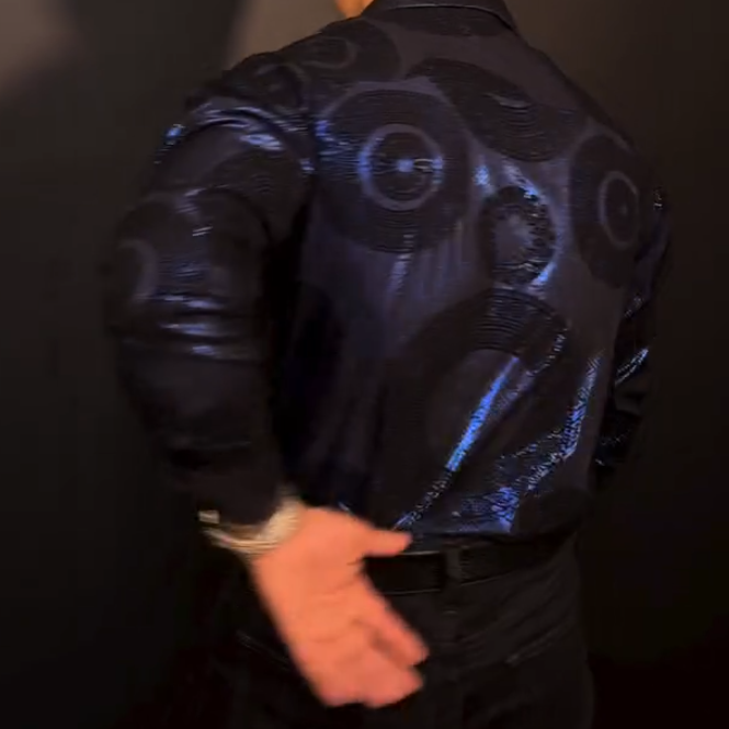 Blue patent leather shirt
